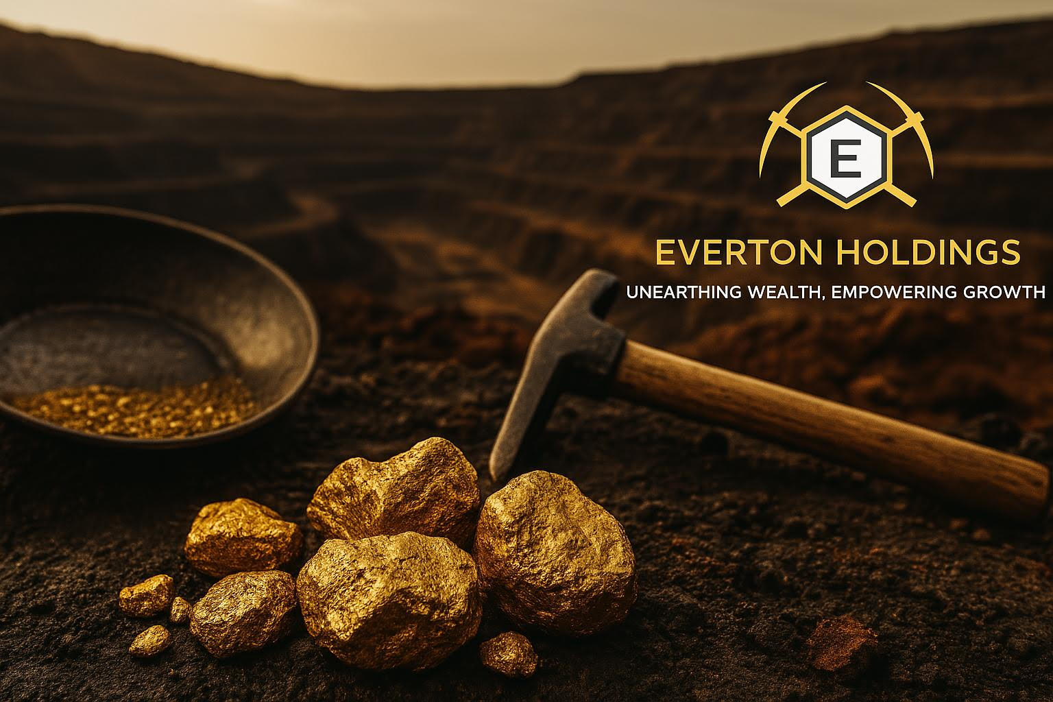 Gold mining operations with gold nuggets and mining tools